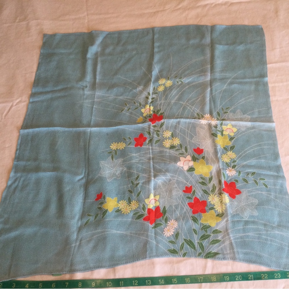 Teal Blue Japanese Furoshiki Floral Gift Wrapping Cloth teal ~25”( F11)